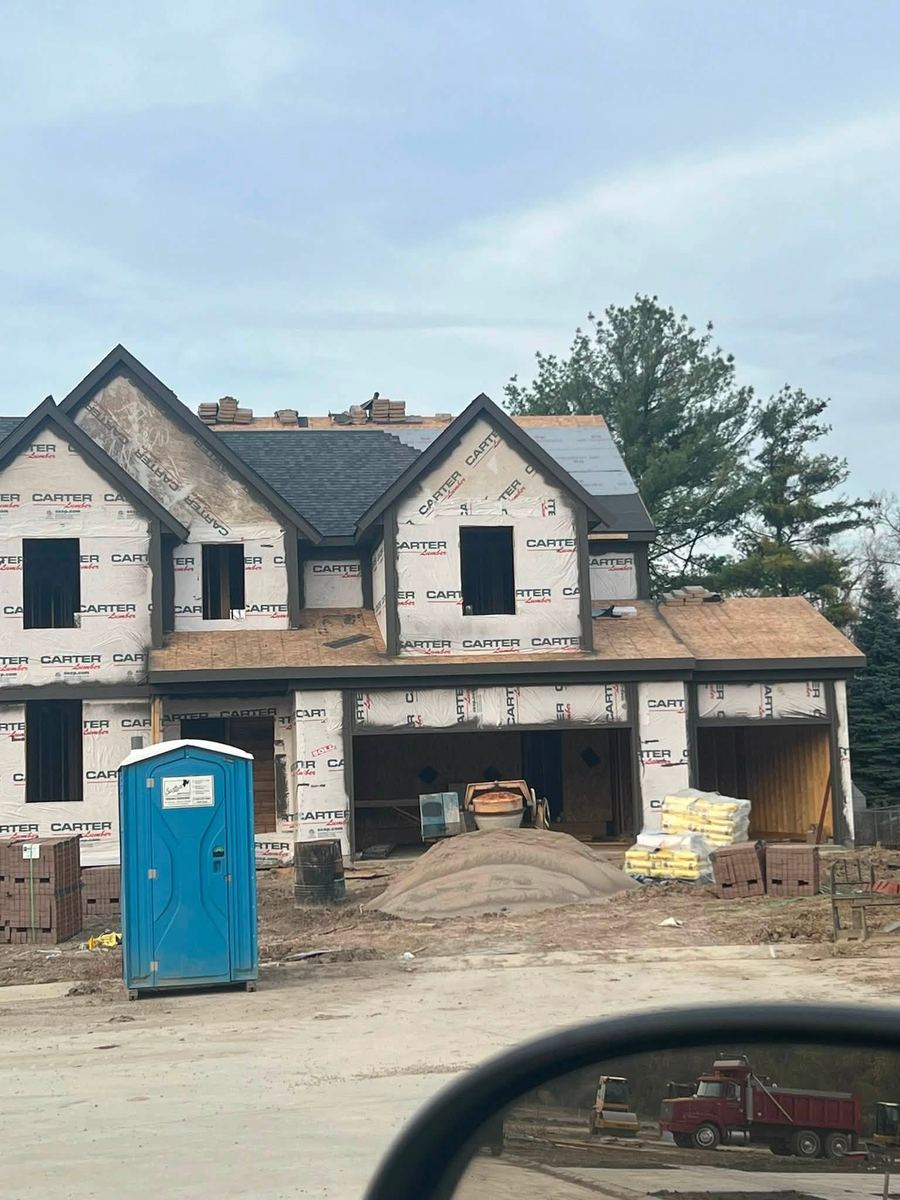 A newly built house with its finished roof on